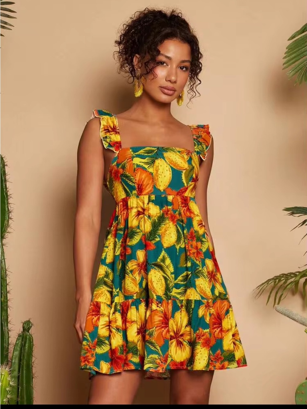 NWOT- Travachic Women's Floral Print Square Neck Cap Sleeve Casual Dress
